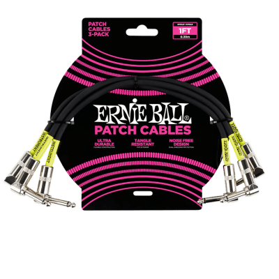 PACK 3 CABLES PATCH 30 CMS. CLASSIC BLACK 6075 ERNIE BALL