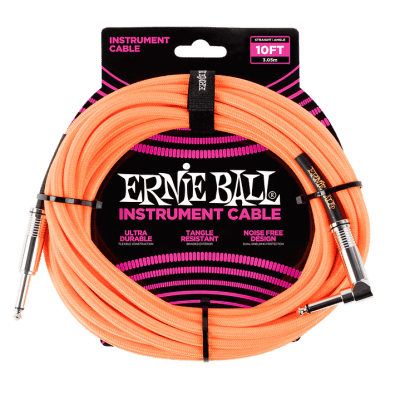 CABLE DE INSTRUMENTO 3 MTS. TRENZADO RECTO/ANGULO NEON ORANGE 6079 ERNIE BALL