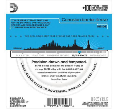 Cuerdas para Guitarra Acústica Metal 11-52 85/15 Bronze EZ910 D'Addario