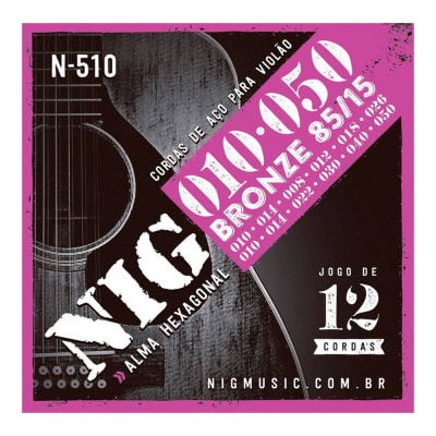 Cuerdas para Guitarra Folk 12 Cuerdas 10-50 80/15 Bronze N-510 NIG