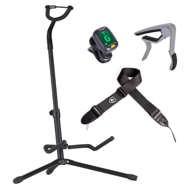 Pack Elemental #2: Atril para Instrumento + Cejillo Aluminio + Afinador + Correa