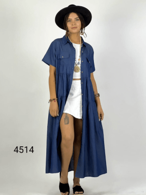 Vestido de Mezclilla Abotonado con Cinturon A1-23