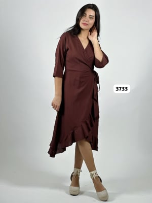 Vestido Formal Lino Amarre Cruzado C/Vuelos A3-82