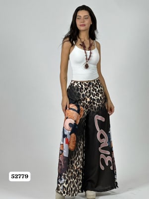 Palazzo Satin Casual Print LOVE A1-43