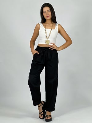 Pantalón de Lino Margaritas en Rodilla A2-57/61