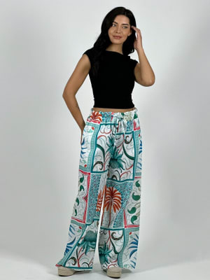 Palazo Italiano Lino Estampado Palmera y Lirios A1-18