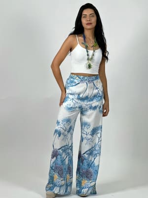 Palazzo Casual Italiano Lino Estampado Silvestre A4-89