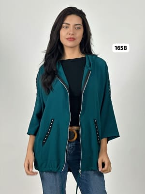 Poleron Bomber Casual con Cierre Tela Cey con Tachas A3-71