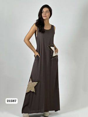 Vestido Lino Estrellas Tejidas con Brillos A1-13