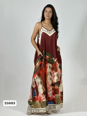 Vestido Satin Flor Abstracta Bordes con Letras A1-43