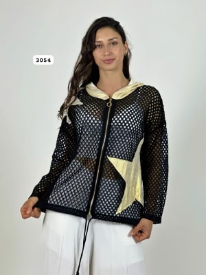 Poleron Tejido Estrellas y Capucha Brillante A2-61