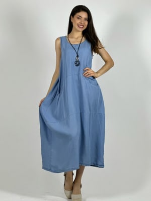 Vestido Mezclilla Delgada Con Bolsillos A1-18