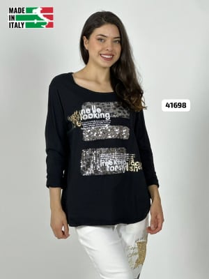 Sweater Spandex Italiano Cuadro y letras Brillantes A4-85