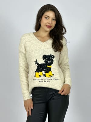 Sweater Lana Estampado Terrier con Letras A3-67
