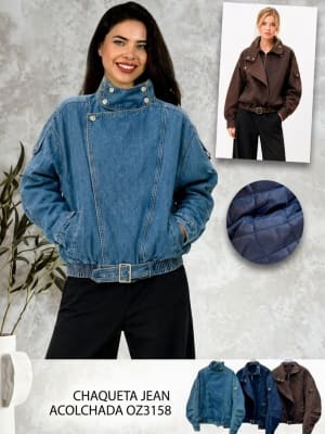 Chaqueta de Mezclilla Acolchada Botones Cruzado B1-112/115