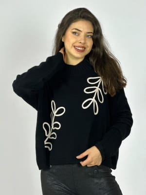Sweater Spandex Estampado de Hojas Bordadas A3-70