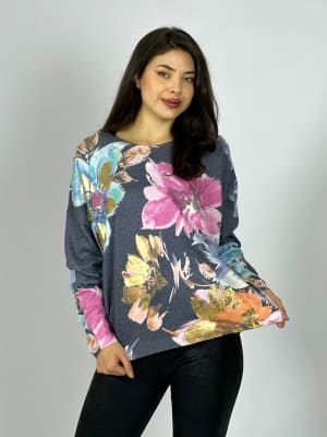 Sweater Spandex Estampado Floral con Brillo A3-74//77