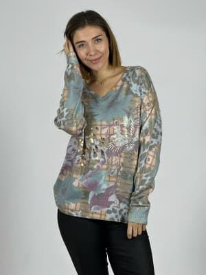 Sweater Cuello V Flor/Print B4-167/169