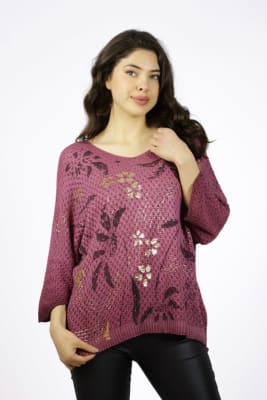Sweater Tejido Hilo Italiano Diseño Hojas A1-45