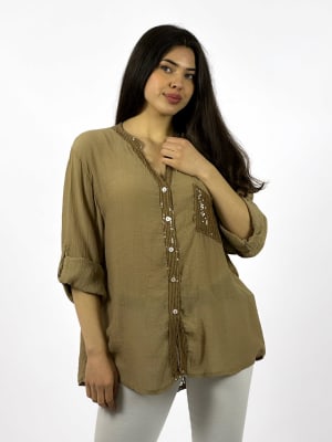 Blusa Casual Bordes y Bolsillo con Brillos Dorso Tejido A1-20