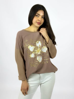 Polera Flor y Letras Brillantes A1-51