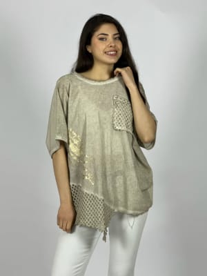 Polera Lino Con Bolsillo y Hombro Tejido A4-89