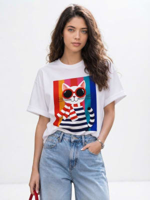 Polera Estampada Gato Fufanda Lineas A4-88