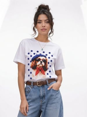 Polera Estampada Perro Sombrero con Lentes A4-88