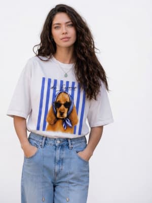 Polera Estampada Perro Pañuelo y Lentes A4-88