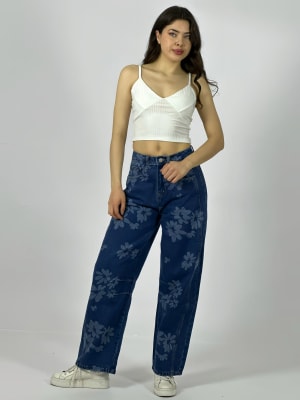 Jeans Recto Estampado Flores A1-22