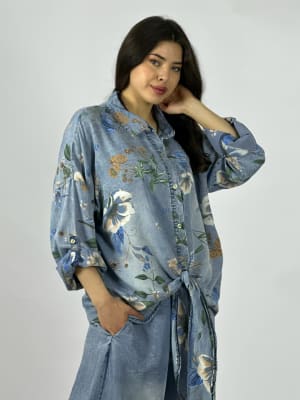 Blusa Mezclilla Floreada Amarrada A3-73