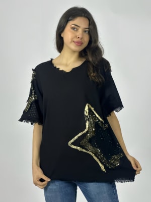 Polera Lino Estrellas Tejidas Brillantes A1-42
