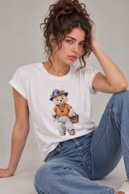 Polera Algodon Oso Teddy Con Sombrero Floreado A3-70/73