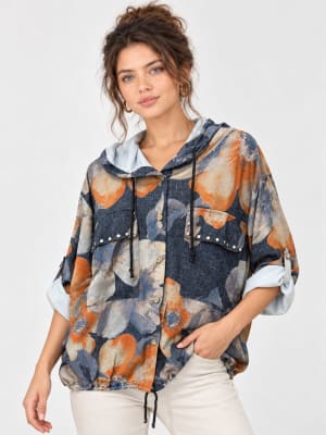Bomber Viscosa Floral Bolsillos Tachas A1-15
