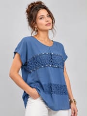 Polera Crepe Partes Tejidas con Tachas A1-8