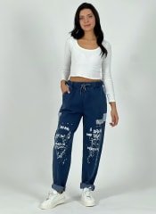 Jogger Mezclilla Elasticada Letras/Brillos A1-14
