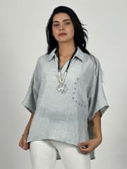 Blusa Lino Bolsillo con Brillos Dorso con Hoyuelos A1-26