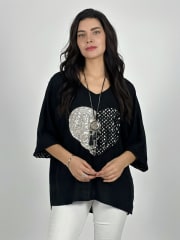 Polera Lino Corazon Mitad Broderi y Brillos A1-47
