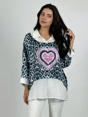 Blusa viscoseda doble print con corazón A1-2