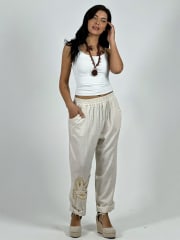 Pantalon Lino Diseño Broderi con Brillos A1-23