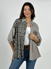 Blusa Casual Lino Mitad Print y Bolsillo A2-56