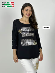 Sweater Spandex Italiano Cuadro y letras Brillantes A4-85
