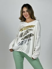 Poleron Cotele Elasticado Manchas Brillos y Print A4-88