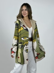 Abrigo Gamuza Italiano Rostros Abstractos B3-153