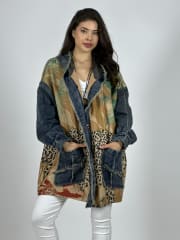 Abrigo Italiano Lana/Mezclilla Hojas/Leopardo A3-75