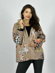 Poleron Gamuza Estampado Flores Print Mariposas A1-2