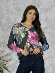 Sweater Spandex Estampado Floral con Brillo A3-74//77