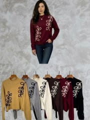 Sweater Spandex Estampado de Hojas Bordadas A3-70