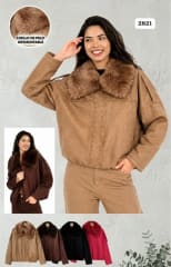 Chaqueta Corta Gamuza Holgada Tachas y Cuello Peludo B3-144/147