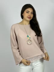 Polera Con Encaje Estampado Relieve Collar Incluido A3-70